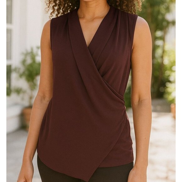 Ralph Lauren PL Sleeveless Top Draped Surplice Shirt V-neck Stretch Blouse - Picture 1 of 9